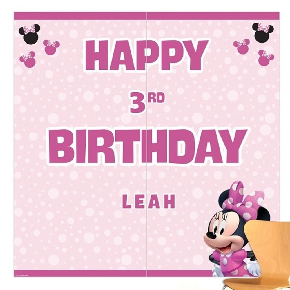 Disney Minnie Mouse Forever Happy Birthday Backdrop Customizable Party Decor